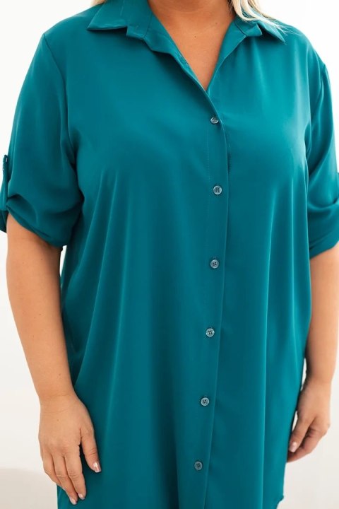 Sukienka damska koszulowa Plus Size z dłuższym tyłem i podwijanym rękawem morska Sukienka damska koszulowa Plus Size z dłuższym tyłem i podwijanym rękawem morska