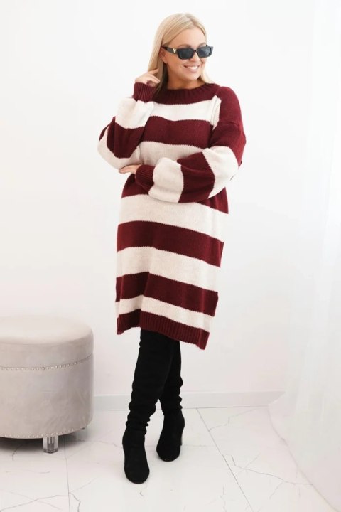 Sukienka damska swetrowa Plus Size w pasy bordowa Sukienka damska swetrowa Plus Size w pasy bordowa