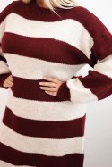 Sukienka damska swetrowa Plus Size w pasy bordowa