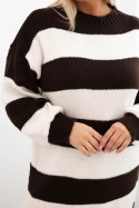 Sukienka damska swetrowa Plus Size w pasy brązowa