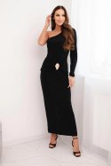 Sukienka damska wieczorowa z wiskozą z ozdobnym marszczeniem czarna