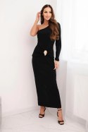 Sukienka damska wieczorowa z wiskozą z ozdobnym marszczeniem czarna