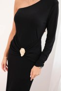 Sukienka damska wieczorowa z wiskozą z ozdobnym marszczeniem czarna