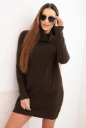 Sukienka damska z wiskozą dzianinowa z szerokim kołnierzem brązowa