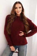 Sweter damski z wełną z długim rękawem i okrągłym dekoltem bordowy