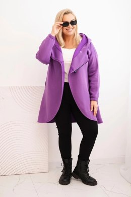 Bluza damska Plus Size ocieplana z kapturem i asymetrycznym zamkiem ciemno fioletowa