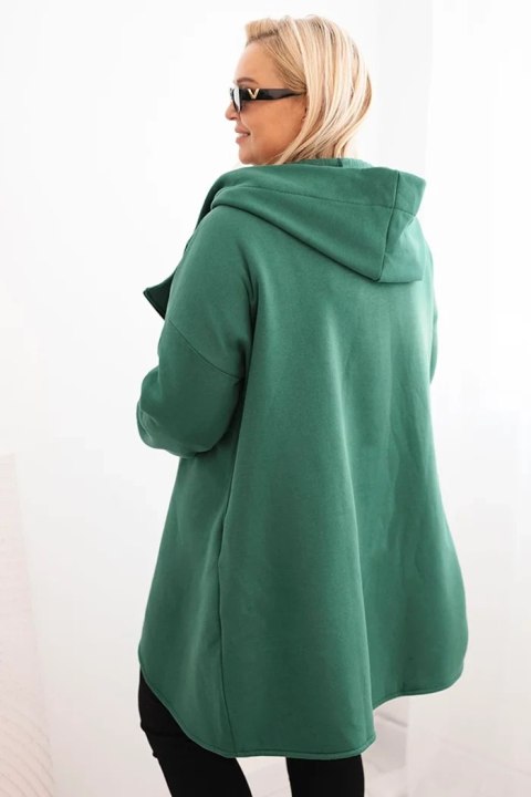 Bluza damska Plus Size ocieplana z kapturem i asymetrycznym zamkiem ciemno zielona Bluza damska Plus Size ocieplana z kapturem i asymetrycznym zamkiem ciemno zielona