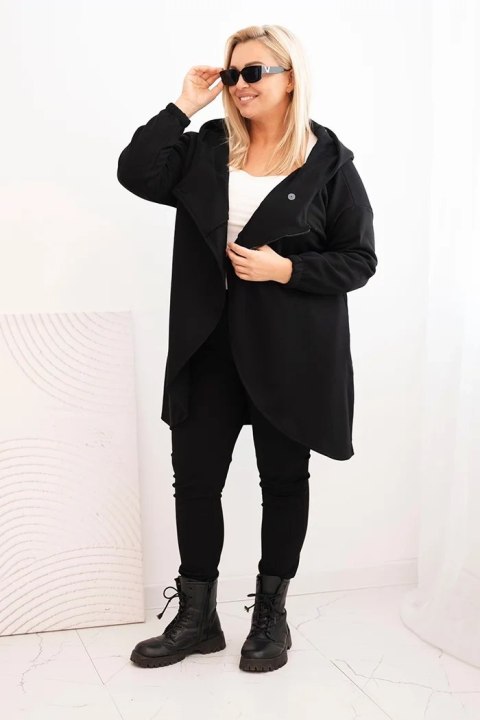 Bluza damska Plus Size ocieplana z kapturem i asymetrycznym zamkiem czarna Bluza damska Plus Size ocieplana z kapturem i asymetrycznym zamkiem czarna