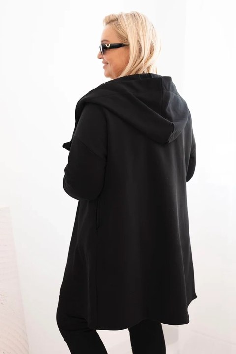 Bluza damska Plus Size ocieplana z kapturem i asymetrycznym zamkiem czarna Bluza damska Plus Size ocieplana z kapturem i asymetrycznym zamkiem czarna