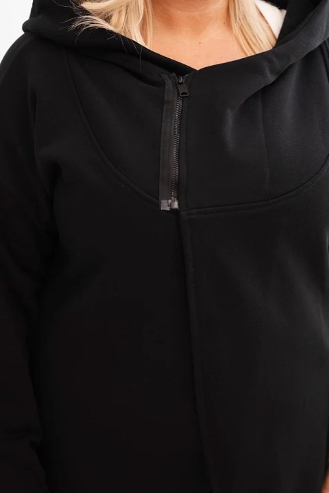 Bluza damska Plus Size ocieplana z kapturem i asymetrycznym zamkiem czarna Bluza damska Plus Size ocieplana z kapturem i asymetrycznym zamkiem czarna