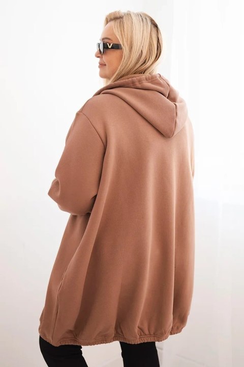 Bluza damska Plus Size ocieplana z kapturem i zamkiem brązowa Bluza damska Plus Size ocieplana z kapturem i zamkiem brązowa