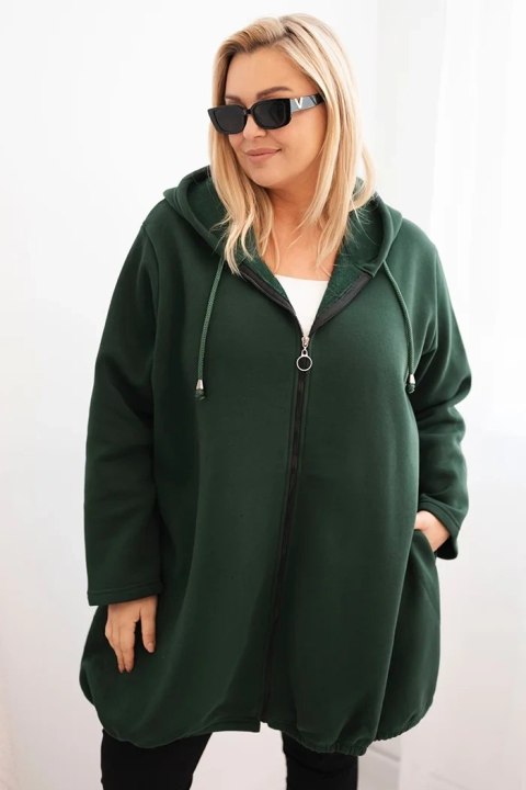 Bluza damska Plus Size ocieplana z kapturem i zamkiem ciemno zielona Bluza damska Plus Size ocieplana z kapturem i zamkiem ciemno zielona