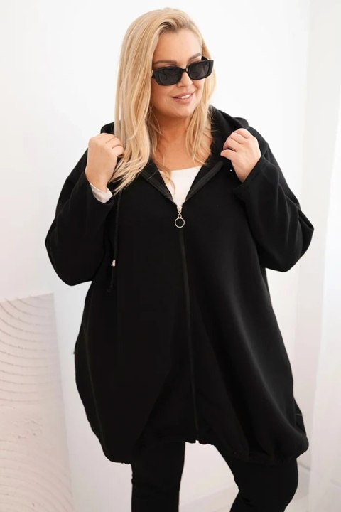 Bluza damska Plus Size ocieplana z kapturem i zamkiem czarna Bluza damska Plus Size ocieplana z kapturem i zamkiem czarna