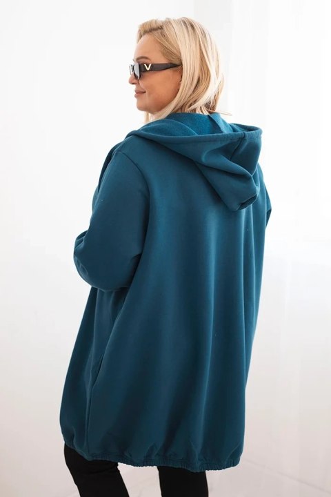 Bluza damska Plus Size ocieplana z kapturem i zamkiem morska Bluza damska Plus Size ocieplana z kapturem i zamkiem morska
