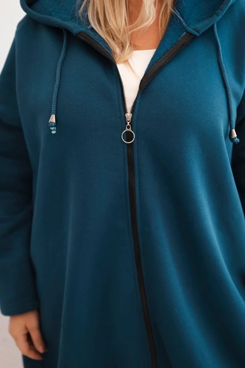 Bluza damska Plus Size ocieplana z kapturem i zamkiem morska Bluza damska Plus Size ocieplana z kapturem i zamkiem morska