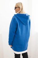 Bluza damska ocieplana Plus Size z kapturem i dekoltem w serek chabrowa