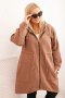 Bluza damska ocieplana Plus Size z kapturem i kieszeniami brązowa