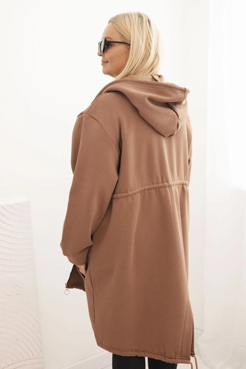 Bluza damska ocieplana Plus Size z kapturem i kieszeniami brązowa Bluza damska ocieplana Plus Size z kapturem i kieszeniami brązowa