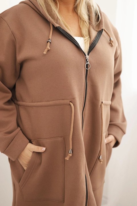 Bluza damska ocieplana Plus Size z kapturem i kieszeniami brązowa Bluza damska ocieplana Plus Size z kapturem i kieszeniami brązowa