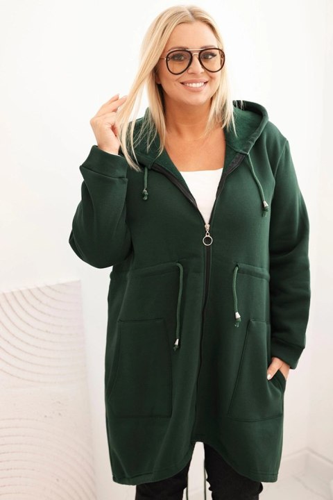 Bluza damska ocieplana Plus Size z kapturem i kieszeniami ciemno zielona Bluza damska ocieplana Plus Size z kapturem i kieszeniami ciemno zielona