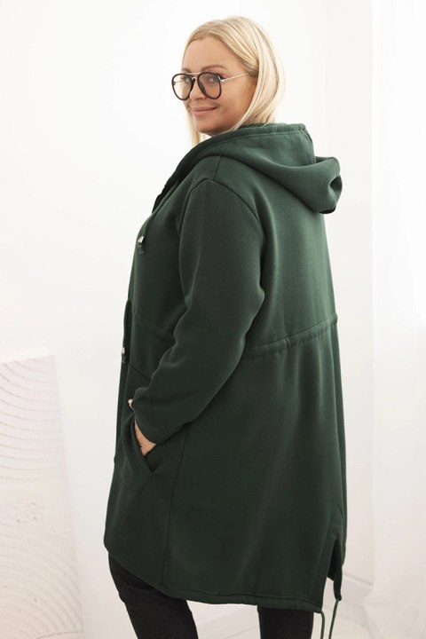 Bluza damska ocieplana Plus Size z kapturem i kieszeniami ciemno zielona Bluza damska ocieplana Plus Size z kapturem i kieszeniami ciemno zielona