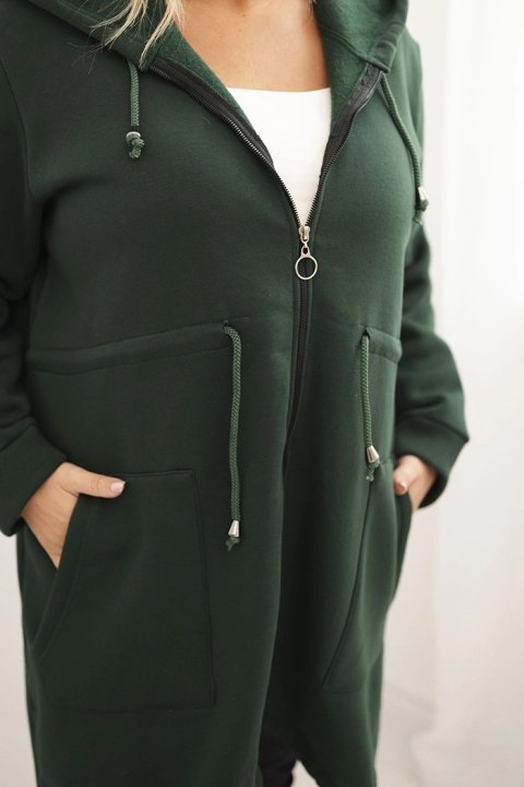 Bluza damska ocieplana Plus Size z kapturem i kieszeniami ciemno zielona Bluza damska ocieplana Plus Size z kapturem i kieszeniami ciemno zielona