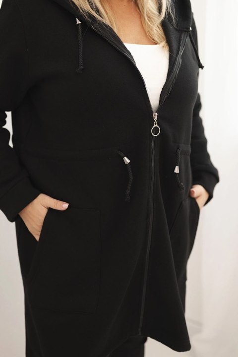 Bluza damska ocieplana Plus Size z kapturem i kieszeniami czarna Bluza damska ocieplana Plus Size z kapturem i kieszeniami czarna