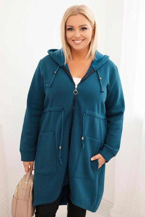Bluza damska ocieplana Plus Size z kapturem i kieszeniami morska Bluza damska ocieplana Plus Size z kapturem i kieszeniami morska