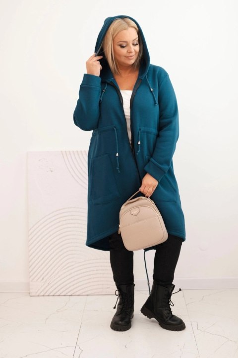Bluza damska ocieplana Plus Size z kapturem i kieszeniami morska Bluza damska ocieplana Plus Size z kapturem i kieszeniami morska