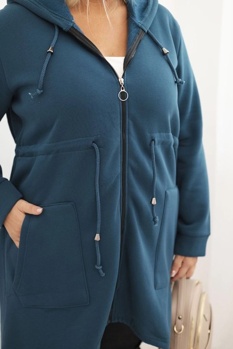 Bluza damska ocieplana Plus Size z kapturem i kieszeniami morska Bluza damska ocieplana Plus Size z kapturem i kieszeniami morska