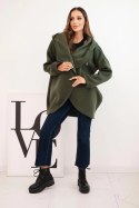 Bluza damska ocieplana z kapturem i asymetrycznym zamkiem khaki