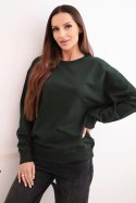 Bluza damska pętelkowa bawełniana basic z okrągłym dekoltem ciemno zielona