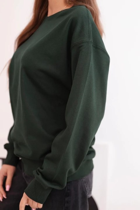 Bluza damska pętelkowa bawełniana basic z okrągłym dekoltem ciemno zielona
