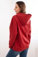 Bluza damska pętelkowa bawełniana z kapturem i kieszenią kangurką bordowa