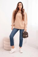 Bluza damska pętelkowa bawełniana z kapturem i kieszenią kangurką camelowa