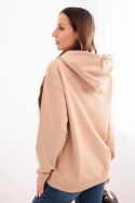 Bluza damska pętelkowa bawełniana z kapturem i kieszenią kangurką camelowa