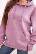Bluza damska pętelkowa bawełniana z kapturem i kieszenią kangurką ciemno różowa
