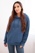 Bluza damska pętelkowa bawełniana z kapturem i kieszenią kangurką jeansowa