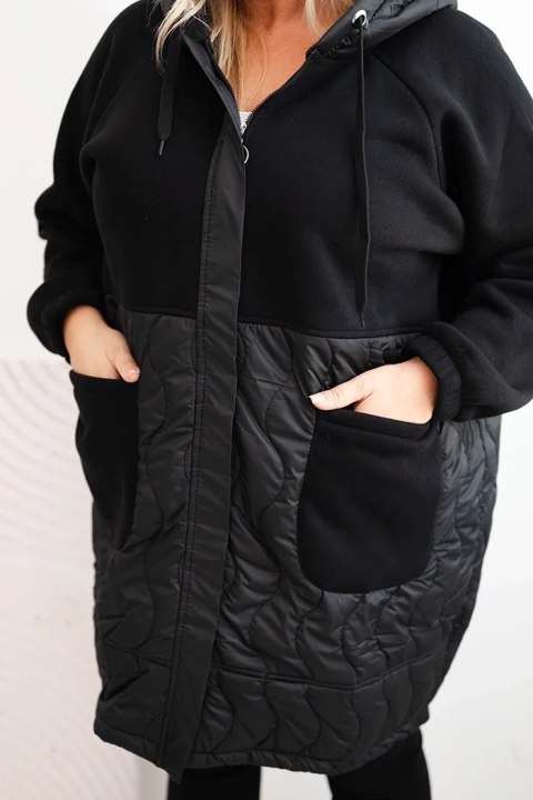 Bluza damska pikowana Plus Size z kapturem i dużymi kieszeniami czarna Bluza damska pikowana Plus Size z kapturem i dużymi kieszeniami czarna