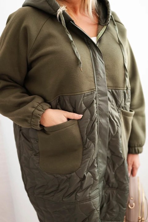 Bluza damska pikowana Plus Size z kapturem i dużymi kieszeniami khaki Bluza damska pikowana Plus Size z kapturem i dużymi kieszeniami khaki