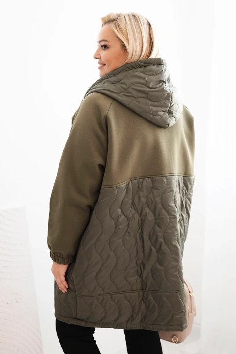 Bluza damska pikowana Plus Size z kapturem i dużymi kieszeniami khaki Bluza damska pikowana Plus Size z kapturem i dużymi kieszeniami khaki
