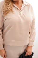 Komplet damska Plus Size z satynowym połyskiem i koronką beżowy
