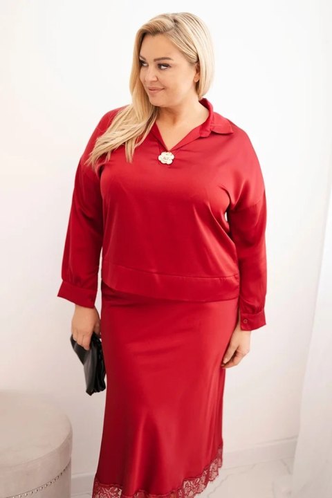 Komplet damska Plus Size z satynowym połyskiem i koronką bordowy Komplet damska Plus Size z satynowym połyskiem i koronką bordowy