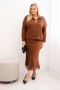 Komplet damska Plus Size z satynowym połyskiem i koronką camelowy