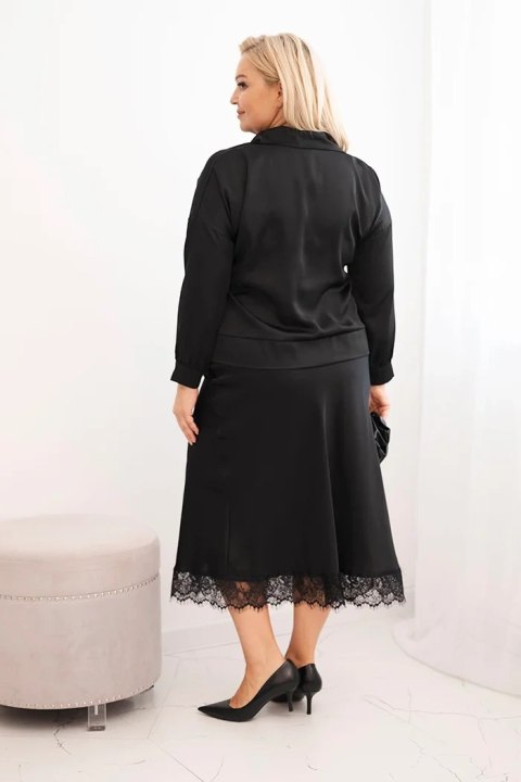 Komplet damska Plus Size z satynowym połyskiem i koronką czarny Komplet damska Plus Size z satynowym połyskiem i koronką czarny
