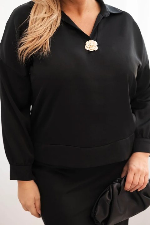 Komplet damska Plus Size z satynowym połyskiem i koronką czarny Komplet damska Plus Size z satynowym połyskiem i koronką czarny