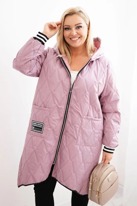 Kurtka damska Plus Size pikowana z kapturem i sportowymi mankietami ciemno różowa Kurtka damska Plus Size pikowana z kapturem i sportowymi mankietami ciemno różowa