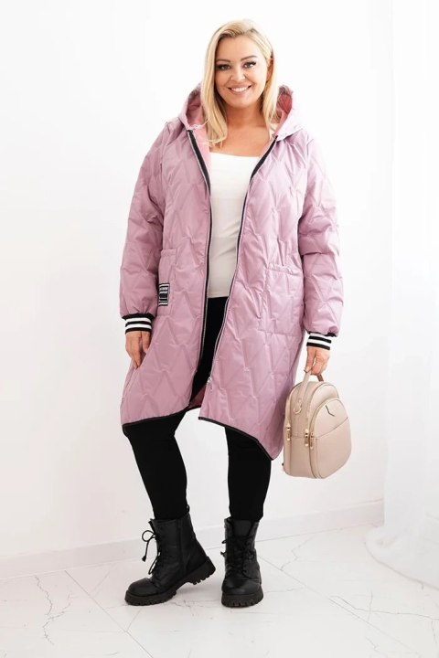 Kurtka damska Plus Size pikowana z kapturem i sportowymi mankietami ciemno różowa Kurtka damska Plus Size pikowana z kapturem i sportowymi mankietami ciemno różowa