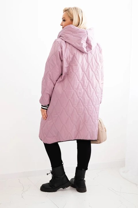 Kurtka damska Plus Size pikowana z kapturem i sportowymi mankietami ciemno różowa Kurtka damska Plus Size pikowana z kapturem i sportowymi mankietami ciemno różowa