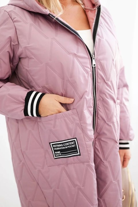Kurtka damska Plus Size pikowana z kapturem i sportowymi mankietami ciemno różowa Kurtka damska Plus Size pikowana z kapturem i sportowymi mankietami ciemno różowa
